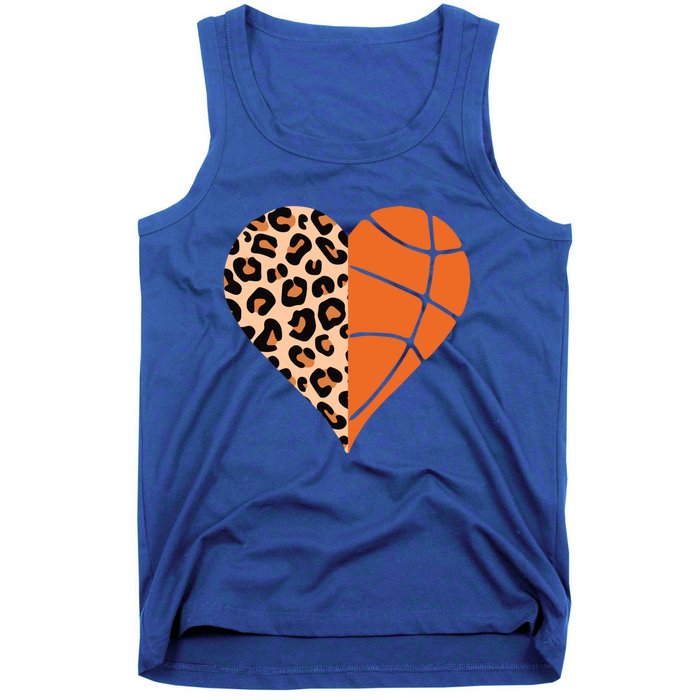 Love Basketball Leopard Printing Heart Funny Basketball Mom Cool Gift Tank Top