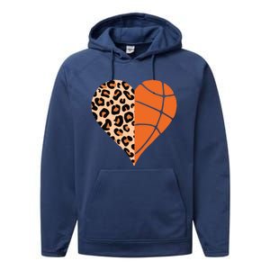 Love Basketball Leopard Printing Heart Funny Basketball Mom Cool Gift Performance Fleece Hoodie