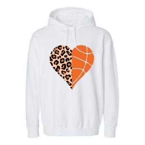 Love Basketball Leopard Printing Heart Funny Basketball Mom Cool Gift Garment-Dyed Fleece Hoodie