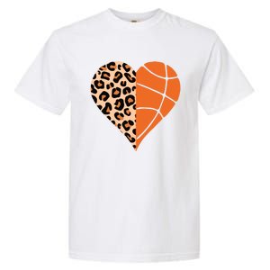 Love Basketball Leopard Printing Heart Funny Basketball Mom Cool Gift Garment-Dyed Heavyweight T-Shirt