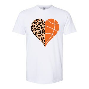 Love Basketball Leopard Printing Heart Funny Basketball Mom Cool Gift Softstyle CVC T-Shirt