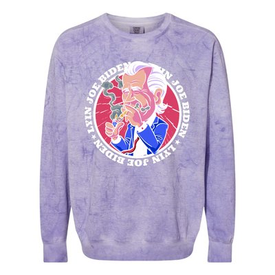 Lyin Biden Colorblast Crewneck Sweatshirt