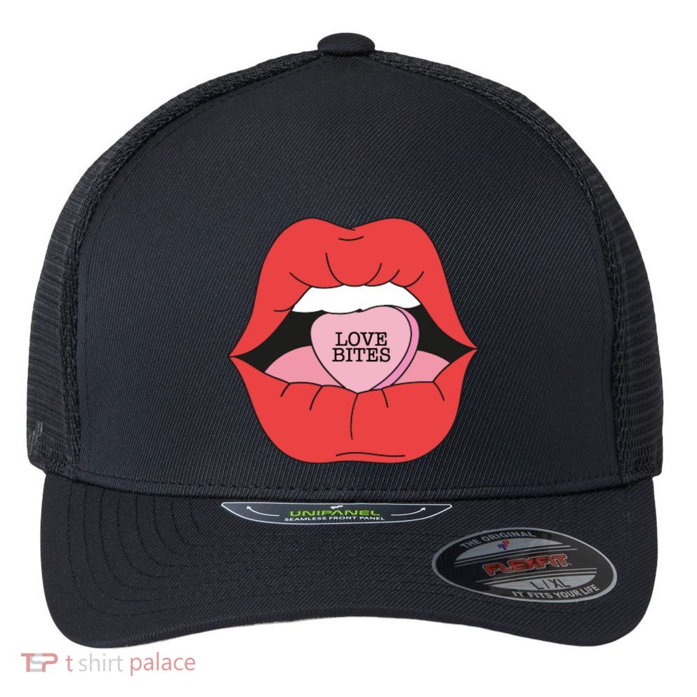 Love Bites Lip Graphic – Bold & Edgy Style Statement Flexfit Unipanel Trucker Cap