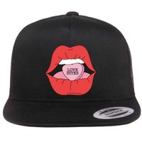 Love Bites Lip Graphic – Bold & Edgy Style Statement Flat Bill Trucker Hat