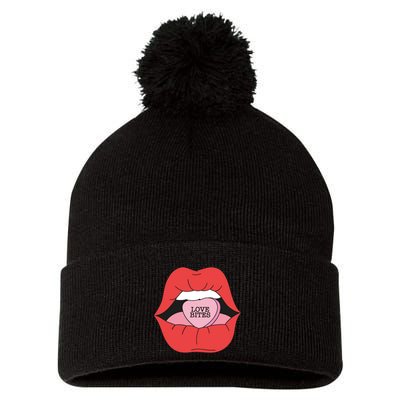 Love Bites Lip Graphic – Bold & Edgy Style Statement Pom Pom 12in Knit Beanie