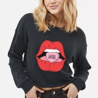 Love Bites Lip Graphic – Bold & Edgy Style Statement Cropped Pullover Crew