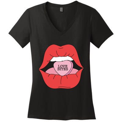 Love Bites Lip Graphic – Bold & Edgy Style Statement Women's V-Neck T-Shirt