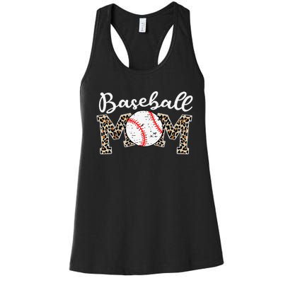 Leopard Baseball Mom Life Game Day Mothers Day Women's Racerback Tank