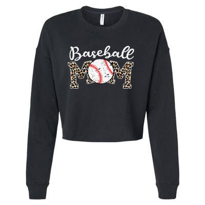 Leopard Baseball Mom Life Game Day Mothers Day Cropped Pullover Crew