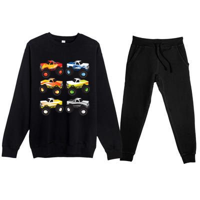 Little Boys Monster Trucks Pickup Truck Funny School Gift Premium Crewneck Sweatsuit Set