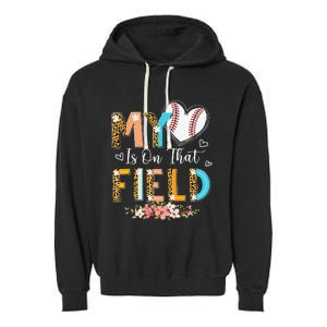 Leopard Baseball Mom My Heart Is On That Field Mother's Day Garment-Dyed Fleece Hoodie