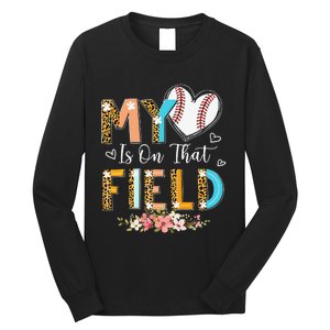 Leopard Baseball Mom My Heart Is On That Field Mother's Day Long Sleeve Shirt