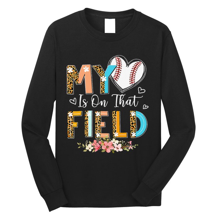 Leopard Baseball Mom My Heart Is On That Field Mother's Day Long Sleeve Shirt