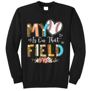 Leopard Baseball Mom My Heart Is On That Field Mother's Day Sweatshirt