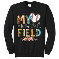 Leopard Baseball Mom My Heart Is On That Field Mother's Day Sweatshirt