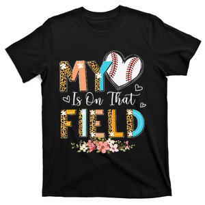 Leopard Baseball Mom My Heart Is On That Field Mother's Day T-Shirt