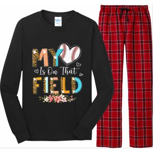 Leopard Baseball Mom My Heart Is On That Field Mother's Day Long Sleeve Pajama Set