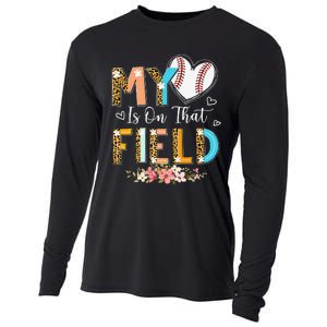 Leopard Baseball Mom My Heart Is On That Field Mother's Day Cooling Performance Long Sleeve Crew