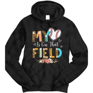 Leopard Baseball Mom My Heart Is On That Field Mother's Day Tie Dye Hoodie