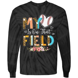 Leopard Baseball Mom My Heart Is On That Field Mother's Day Tie-Dye Long Sleeve Shirt