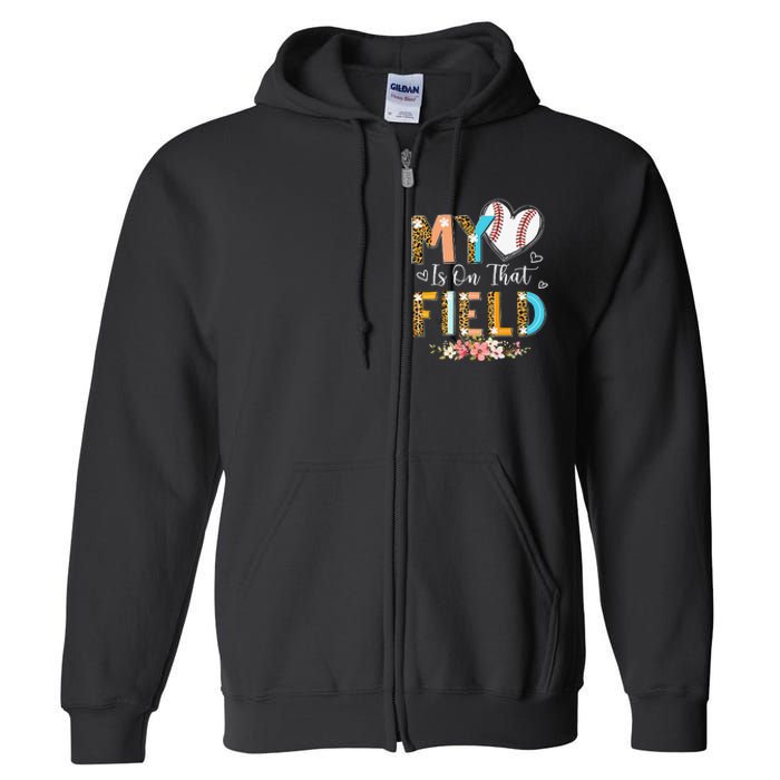 Leopard Baseball Mom My Heart Is On That Field Mother's Day Full Zip Hoodie