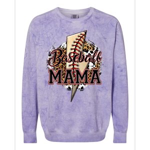 Leopard Baseball Mama Lightning Bolt Sport Mom Mother's Day Colorblast Crewneck Sweatshirt