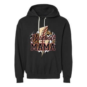 Leopard Baseball Mama Lightning Bolt Sport Mom Mother's Day Garment-Dyed Fleece Hoodie