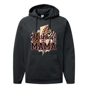 Leopard Baseball Mama Lightning Bolt Sport Mom Mother's Day Performance Fleece Hoodie