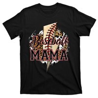 Leopard Baseball Mama Lightning Bolt Sport Mom Mother's Day T-Shirt