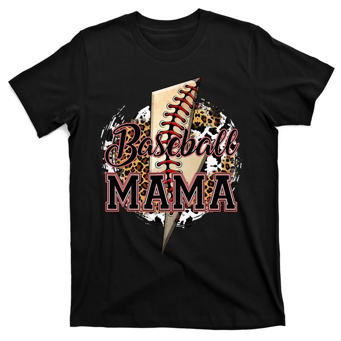 Leopard Baseball Mama Lightning Bolt Sport Mom Mother's Day T-Shirt