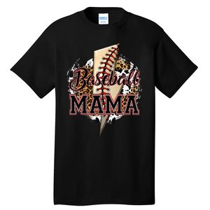 Leopard Baseball Mama Lightning Bolt Sport Mom Mother's Day Tall T-Shirt