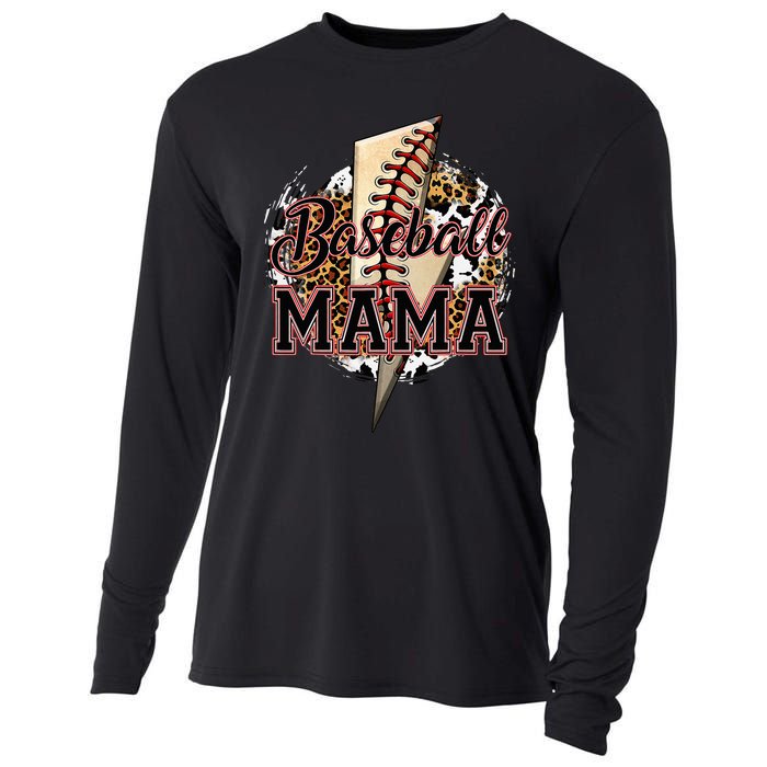 Leopard Baseball Mama Lightning Bolt Sport Mom Mother's Day Cooling Performance Long Sleeve Crew