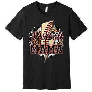 Leopard Baseball Mama Lightning Bolt Sport Mom Mother's Day Premium T-Shirt