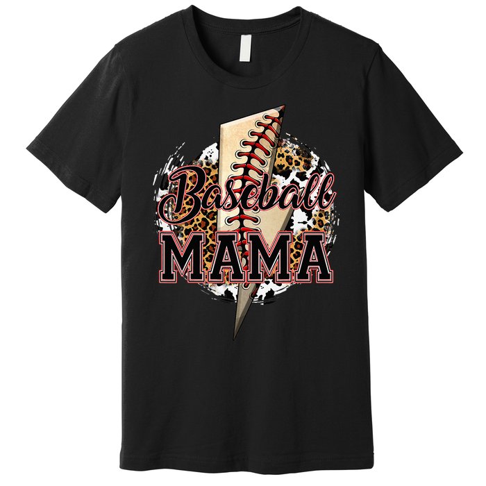 Leopard Baseball Mama Lightning Bolt Sport Mom Mother's Day Premium T-Shirt