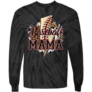 Leopard Baseball Mama Lightning Bolt Sport Mom Mother's Day Tie-Dye Long Sleeve Shirt