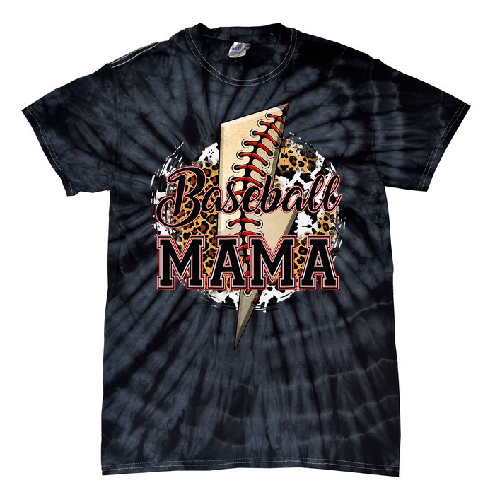 Leopard Baseball Mama Lightning Bolt Sport Mom Mother's Day Tie-Dye T-Shirt