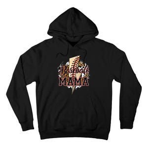 Leopard Baseball Mama Lightning Bolt Sport Mom Mother's Day Tall Hoodie