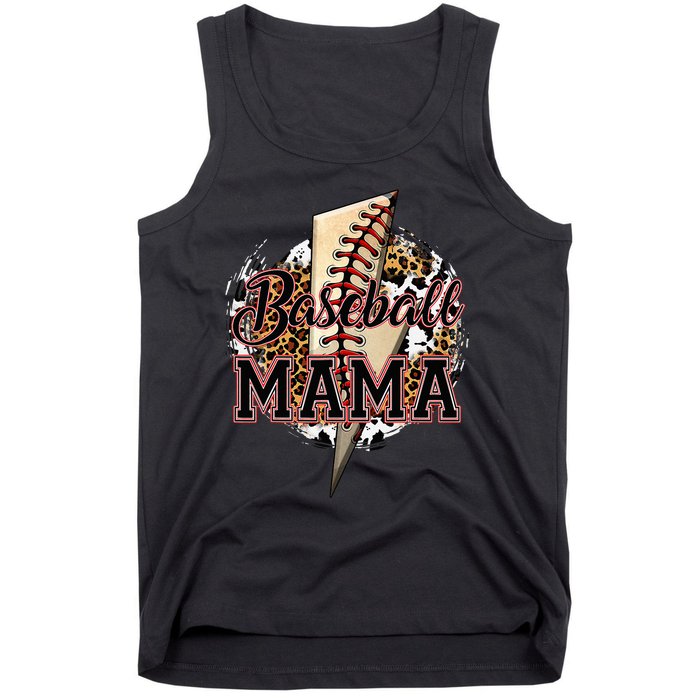 Leopard Baseball Mama Lightning Bolt Sport Mom Mother's Day Tank Top