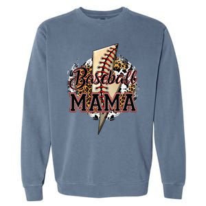 Leopard Baseball Mama Lightning Bolt Sport Mom Mother's Day Garment-Dyed Sweatshirt