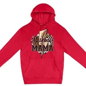 Leopard Baseball Mama Lightning Bolt Sport Mom Mother's Day Premium Pullover Hoodie