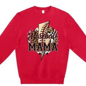 Leopard Baseball Mama Lightning Bolt Sport Mom Mother's Day Premium Crewneck Sweatshirt