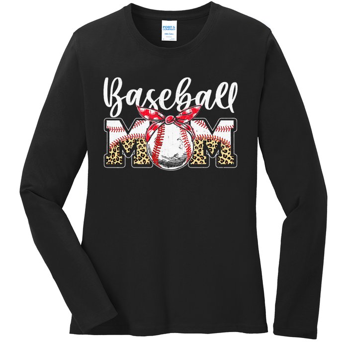 Leopard Baseball Mom Baseball Mom Mothers Day Mama Ladies Long Sleeve Shirt