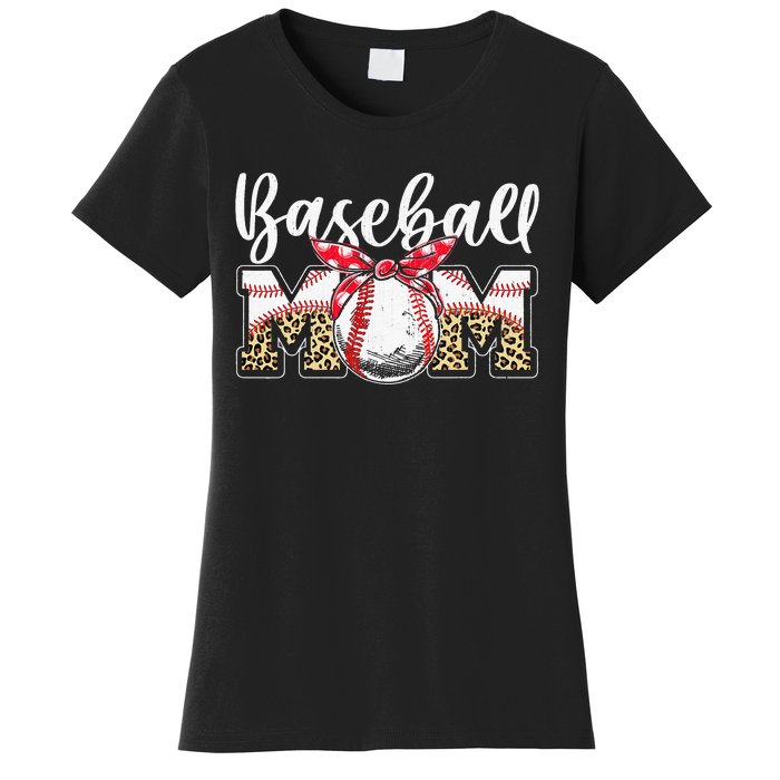 Leopard Baseball Mom Baseball Mom Mothers Day Mama Women's T-Shirt