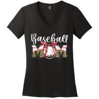 Leopard Baseball Mom Baseball Mom Mothers Day Mama Women's V-Neck T-Shirt