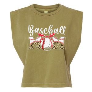 Leopard Baseball Mom Baseball Mom Mothers Day Mama Garment-Dyed Women's Muscle Tee