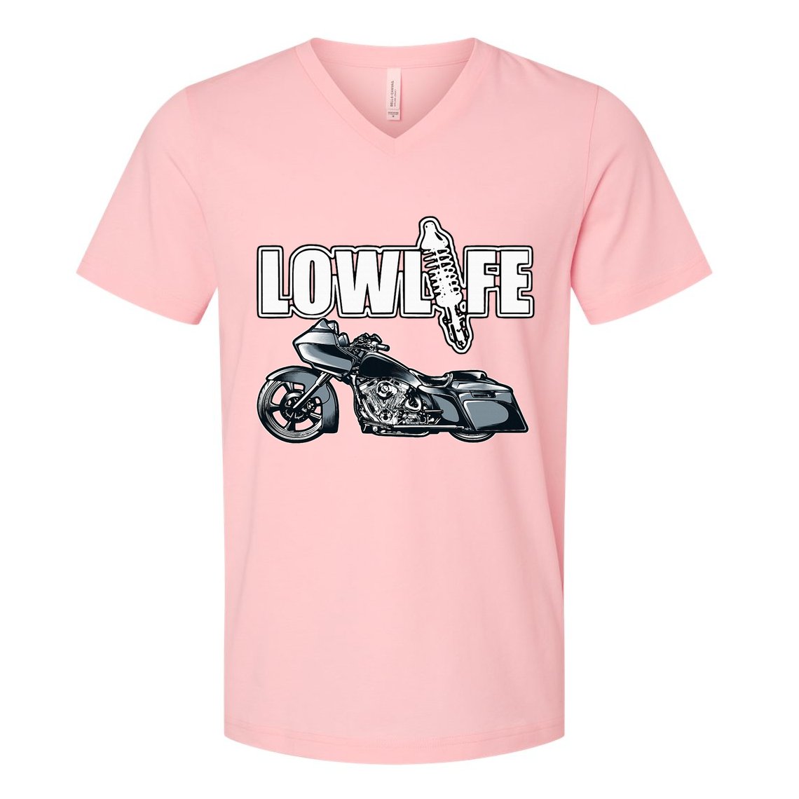 Lowlife Bagger Motorcycle . Chicano Vicla Lowrider Bikes V-Neck T-Shirt