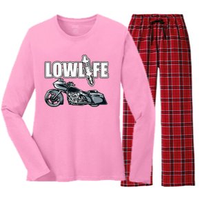 Lowlife Bagger Motorcycle . Chicano Vicla Lowrider Bikes Women's Long Sleeve Flannel Pajama Set 