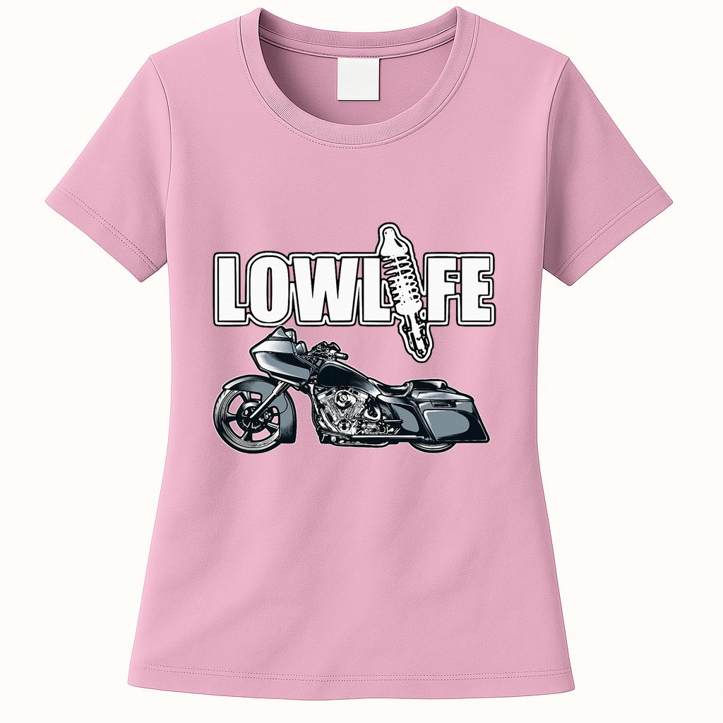 Lowlife Bagger Motorcycle . Chicano Vicla Lowrider Bikes Womens T-Shirt