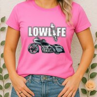 Lowlife Bagger Motorcycle . Chicano Vicla Lowrider Bikes Womens T-Shirt