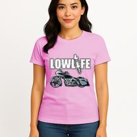 Lowlife Bagger Motorcycle . Chicano Vicla Lowrider Bikes Womens T-Shirt